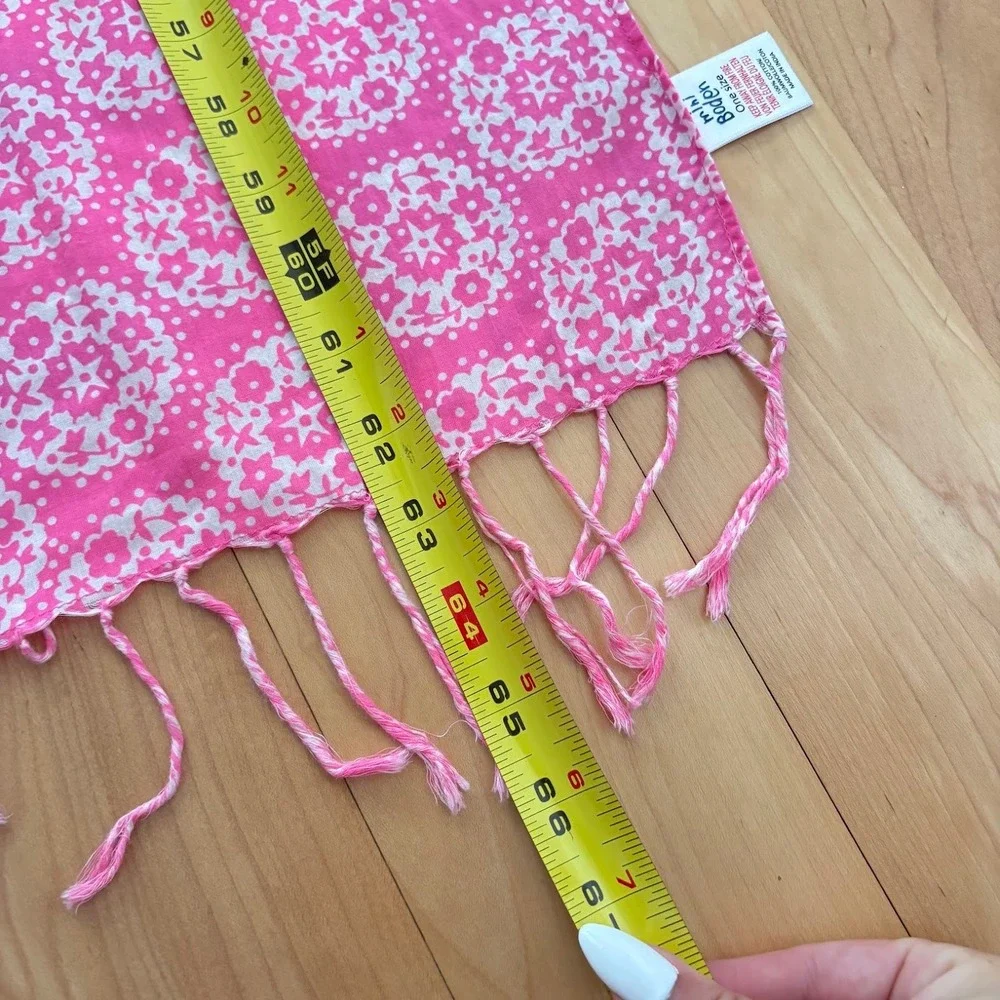 Mini Boden Girls Pink White Medallion Floral 100% Cotton Scarf Fringe One Size